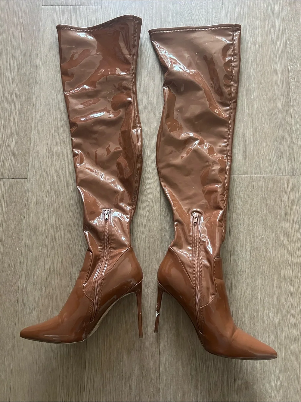 Steve Madden Brown Patent Over-the-Knee Stiletto Boots